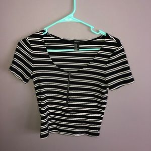 Black and white striped crop top.